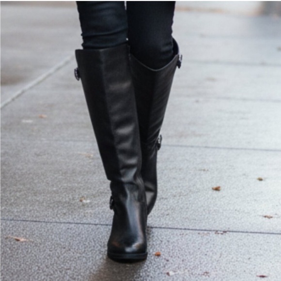 Marc Fisher Damsel Black Leather & Suede Riding Boots Size 8M - Picture 4 of 11